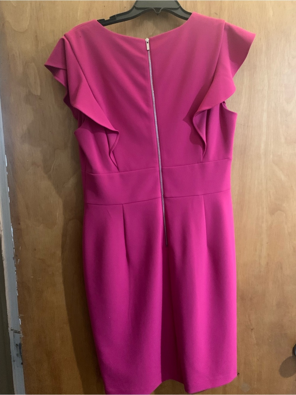 DKNY Fuchsia Ruffle-Sleeve Midi Dress - Picture 1 of 4